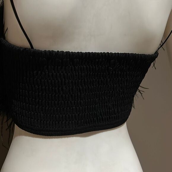 Thirty Thirty LA Black Rave Festival Feather Crop Top Medium - Picture 4 of 8